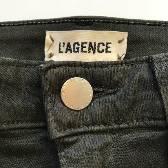 L'Agence Margot Coated High Rise Ankle Skinny Jeans Womens 28 Army Green Stretch - Picture 7 of 13